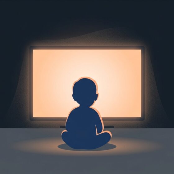 silhouette of an infant in front of a screen