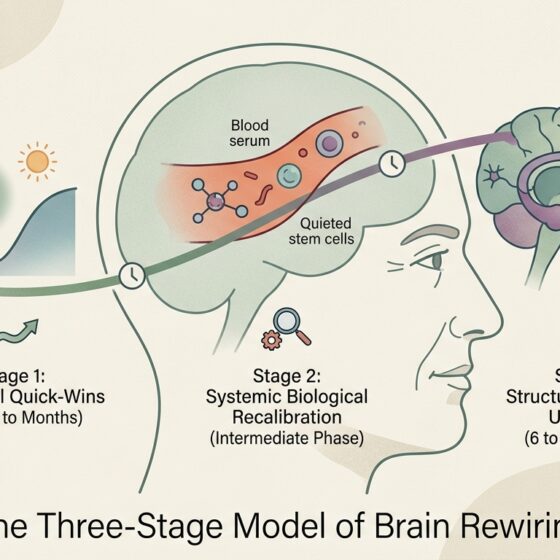 In image illustrating the brain benefits of exercise, from immediate, to intermediate through long term changes